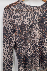 Brown Leopard Long Sleeve Mesh Layering Top