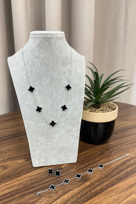 Black and Silver Clover Jewellery