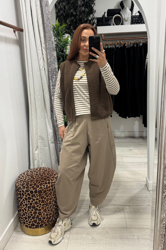 Beige Barrel Leg Trousers