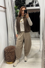Beige Barrel Leg Trousers