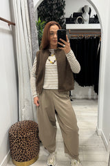Beige Barrel Leg Trousers
