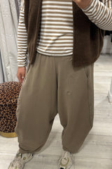Beige Barrel Leg Trousers