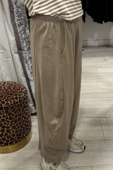 Beige Barrel Leg Trousers