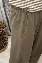 Beige Barrel Leg Trousers