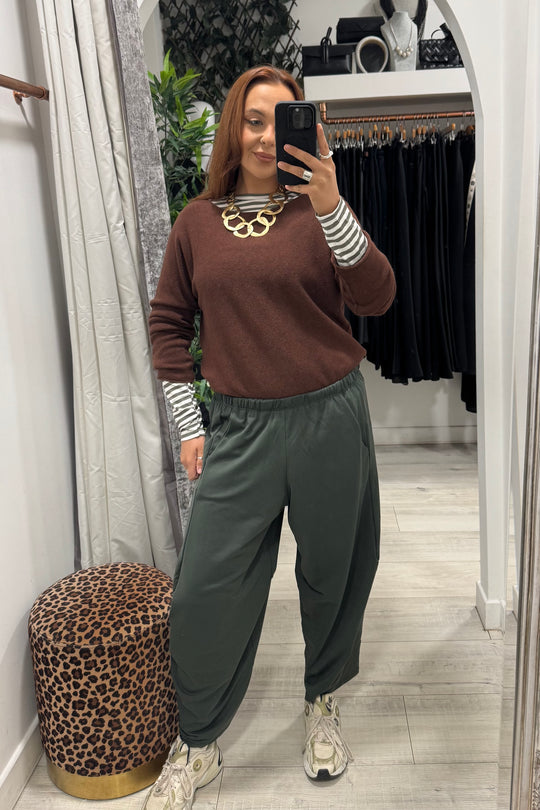 Khaki Barrel Leg Trousers
