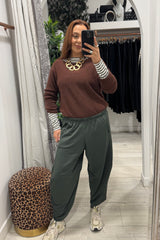 Khaki Barrel Leg Trousers