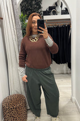 Khaki Barrel Leg Trousers