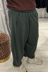 Khaki Barrel Leg Trousers
