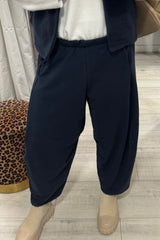 Navy Barrel Leg Trousers