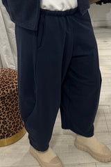 Navy Barrel Leg Trousers