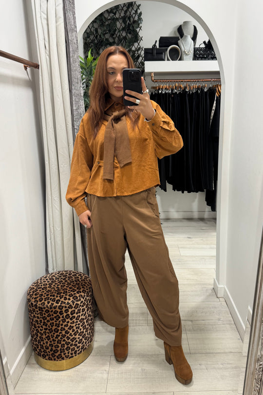 Caramel Barrel Leg Trousers