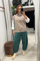 Bottle Green Barrel Leg Trousers