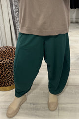 Bottle Green Barrel Leg Trousers