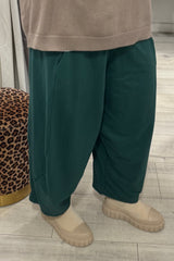 Bottle Green Barrel Leg Trousers