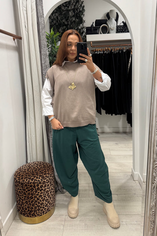 Bottle Green Barrel Leg Trousers