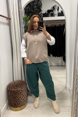 Bottle Green Barrel Leg Trousers