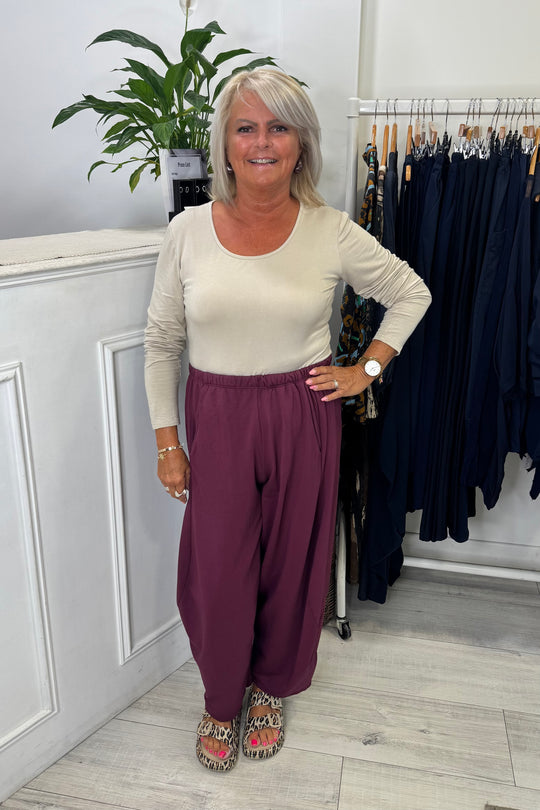 Burgundy Barrel Leg Trousers