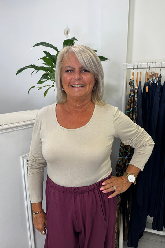 Beige Zara Basic Long Sleeve Layering Top