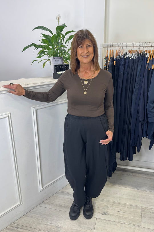 Black Barrel Leg Trousers