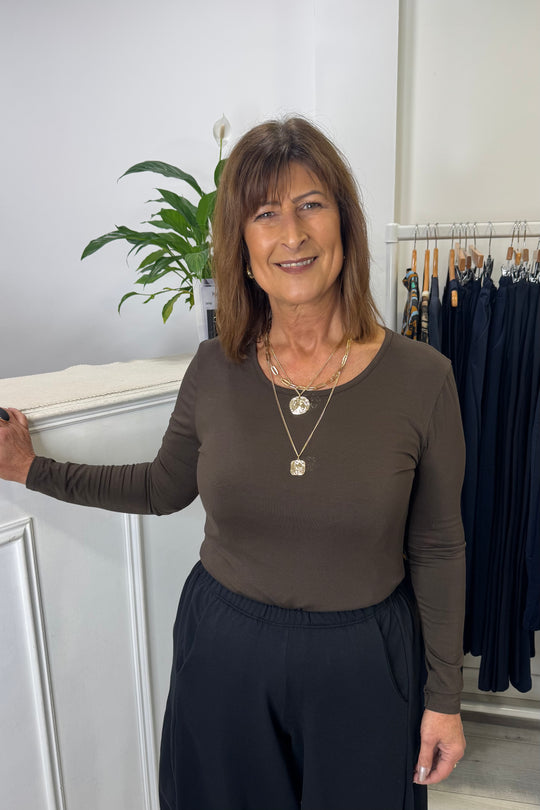 Chocolate Brown Zara Basic Long Sleeve Layering Top