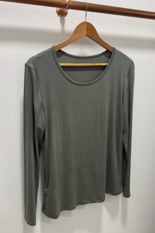 Khaki Zara Basic Long Sleeve Layering Top