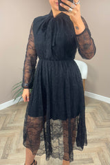 Brown Lace Pussy Bow Dress