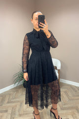 Black Lace Pussy Bow Dress