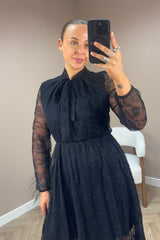 Black Lace Pussy Bow Dress
