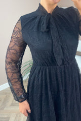 Black Lace Pussy Bow Dress