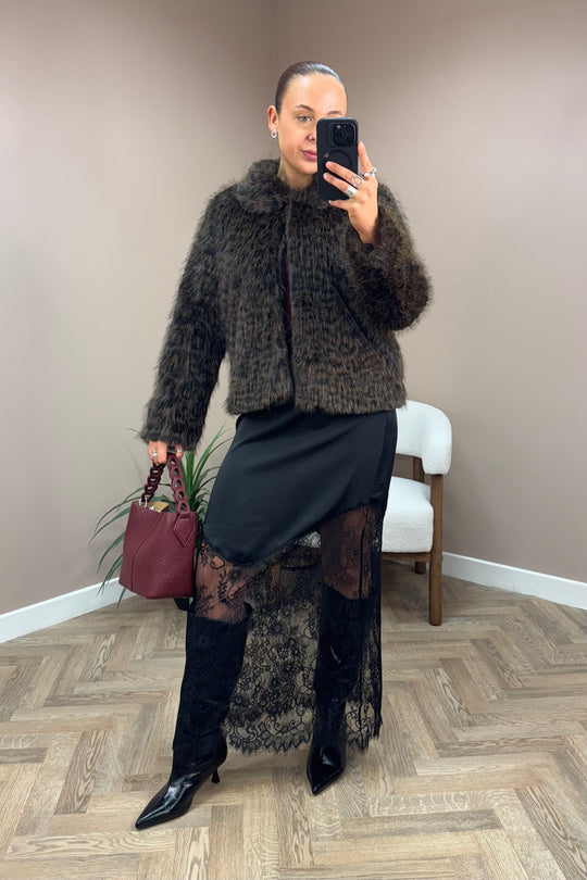 Black Lace Trim Satin Skirt