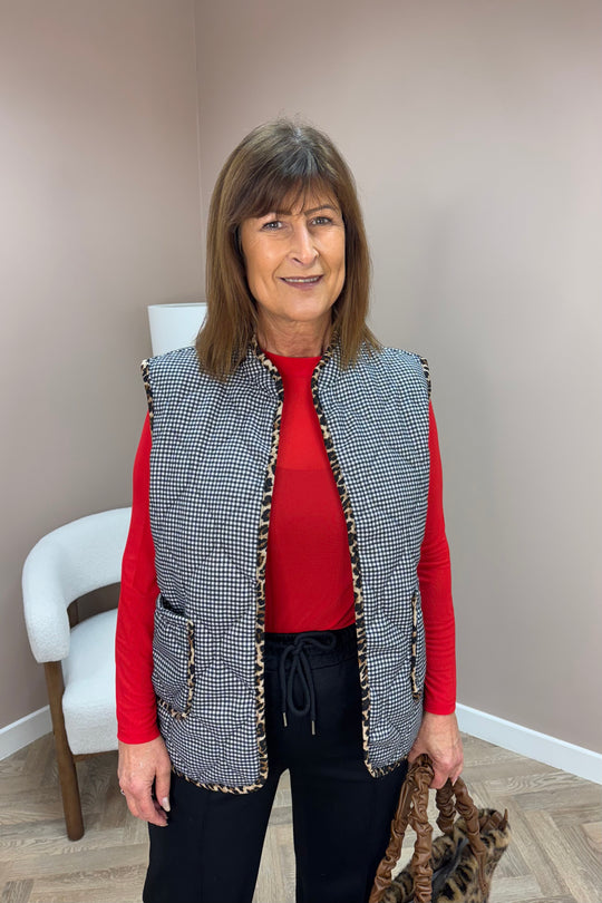 Gingham And Leopard Padded Gilet