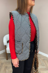 Gingham And Leopard Padded Gilet
