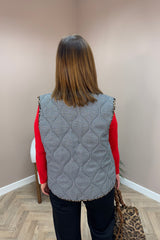 Gingham And Leopard Padded Gilet