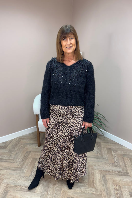 Satin Leopard Maxi Skirt