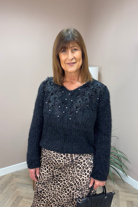 Claudia Black Embellished Knit