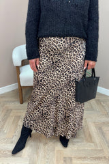 Satin Leopard Maxi Skirt