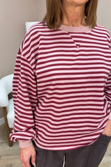 Pink and Burgundy Striped Long Sleeve Sweatshirt
