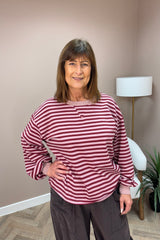 Pink and Burgundy Striped Long Sleeve Sweatshirt