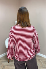 Pink and Burgundy Striped Long Sleeve Sweatshirt