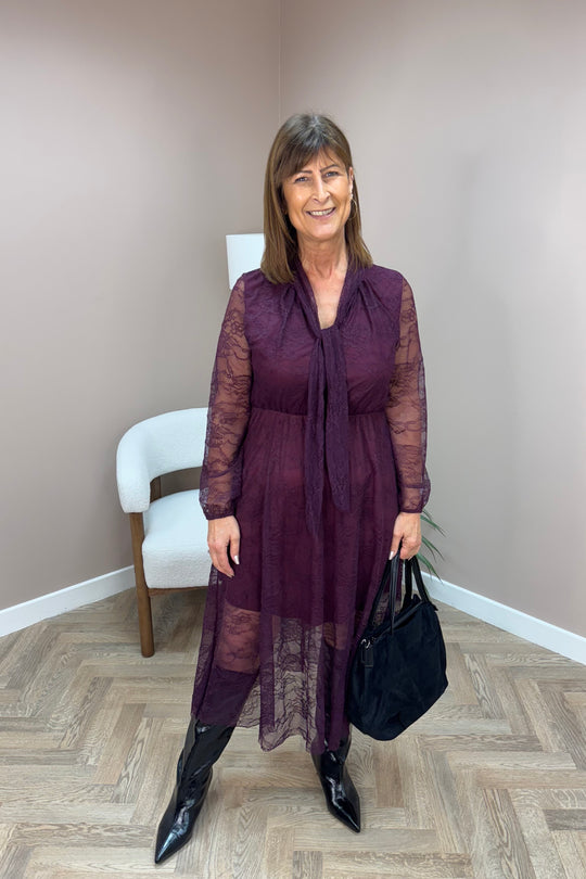 Purple Lace Pussy Bow Dress