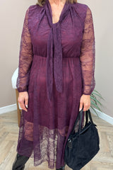 Purple Lace Pussy Bow Dress