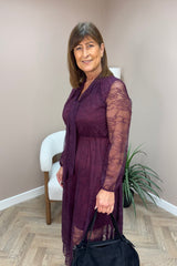 Purple Lace Pussy Bow Dress