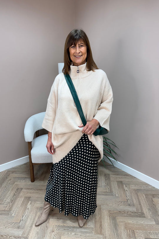 Khaki and Cream Spotty Maxi Skirt