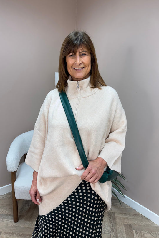 Cream Long Half Zip Jumper