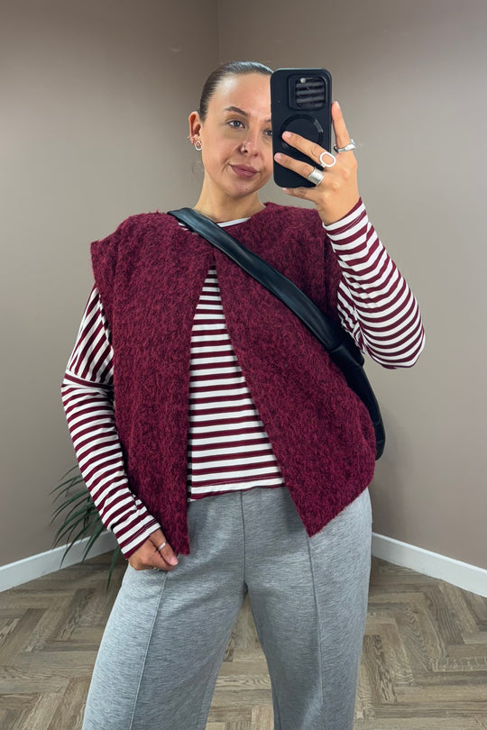 Burgundy Striped Layering Top