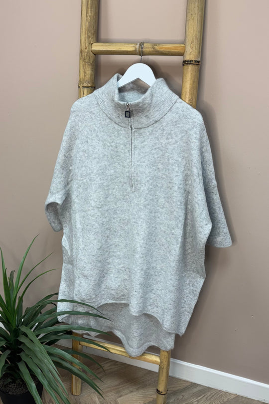 Grey Long Half Zip Jumper