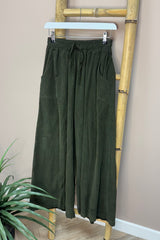 Khaki Wide Leg Needle Cord Trousers