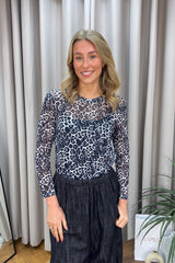 Snow Leopard Long Sleeve Mesh Layering Top