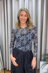 Snow Leopard Long Sleeve Mesh Layering Top