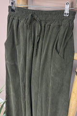 Khaki Wide Leg Needle Cord Trousers